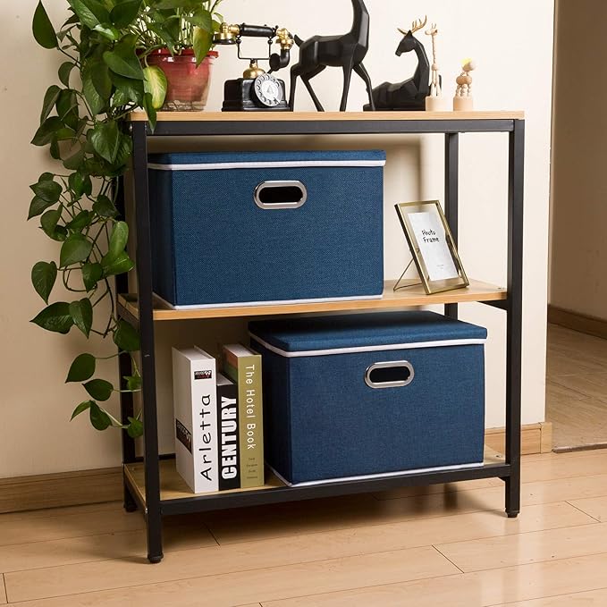 PRANDOM Extra Large Collapsible Storage Bins with Lids [3-Pack] Linen Fabric Foldable Storage Baskets Boxes Organizer Containers Cube with Cover for Bedroom Closet Office Nursery (22.8x15.75x13.8)