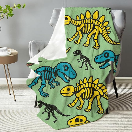 Dinosaur Skeleton Pattern Blanket, Soft Lightweight Warm Cozy Flannel 50×40 inch Throw Blanket for Couch, Travel, Bed, Outdoor, Gifts for Women Men Adults Kids