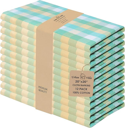 Urban Villa Cloth Napkins Set of 12 20x20 Inches 100% Cotton Napkins Cloth Washable Soft Durable Reusable Absorbent Table Dinner Napkins Cloth for Hotel Lunch Restaurant Weddings Parties-Green Sand