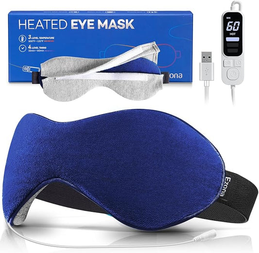 Ezona Heated Eye Mask, Warm Eye Compress Mask for Dry Eyes, USB Electric Eye Heating Pad with Temperature & Timer Control, Dry Eye Mask for Blepharitis, Sinus Migraine (Indigo)