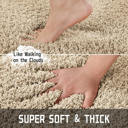 Yimobra Bath Rugs for Bathroom 44x24, Ultra Soft and Water Absorbent Bath Mats, Non Slip Plush Shower Mat Outside, Microfiber Thick Matts for Bathroom Floor/Tub, Machine Washable, Pure Beige