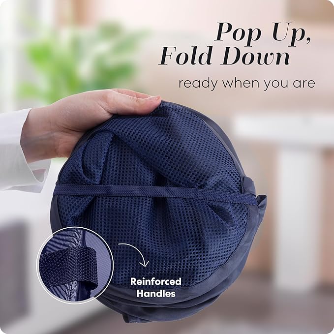 Handy Laundry Collapsible Mesh Foldable Hamper 14" x 14' x 24" Navy Blue