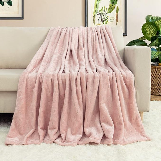 TOONOW Fleece Blanket Textured Fuzzy Plush Throw Blanket Twin Size 60" x 80", Super Soft Fluffy Bed Blanket Geometric Pattern Comfy Microfiber Flannel Blankets for Couch, Bed, Sofa, Light Pink