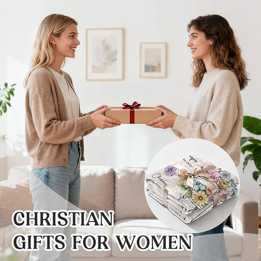 Christian Gifts for Women, 60 x 80“ Christian Blanket with Flowers, Inspiration Gifts for Women, Encouragement Religious Gifts, Faith Birthday Blanket for Women, Mothers Day Christmas Easter
