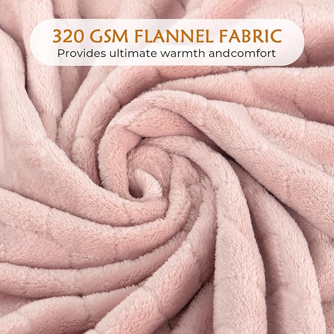 TOONOW Fleece Bed Blanket King Size 90x108 inches, Super Soft Fluffy Fuzzy Plush Blanket Geometric Pattern Cozy Microfiber Flannel Blankets for Couch, Bed, Sofa, Light Pink