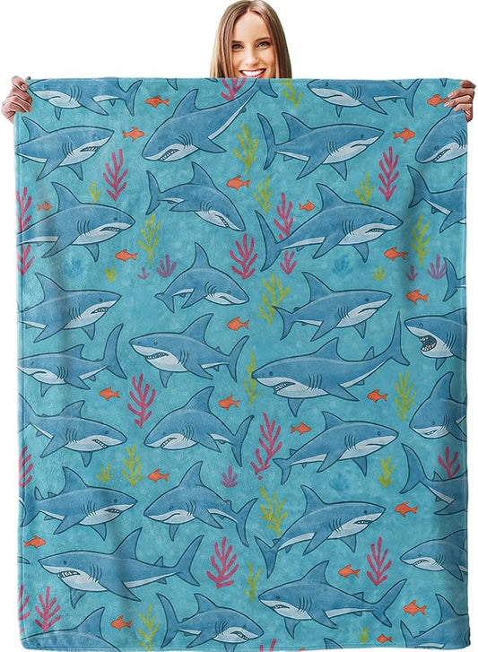 Cartoon Shark Blanket - Plush, Soft, Comfy, Lightweight, Warm, Fuzzy, Cozy Flannel Throw Blanket for Couch, Travel, Bed, Office, Outdoor - 60in×80in