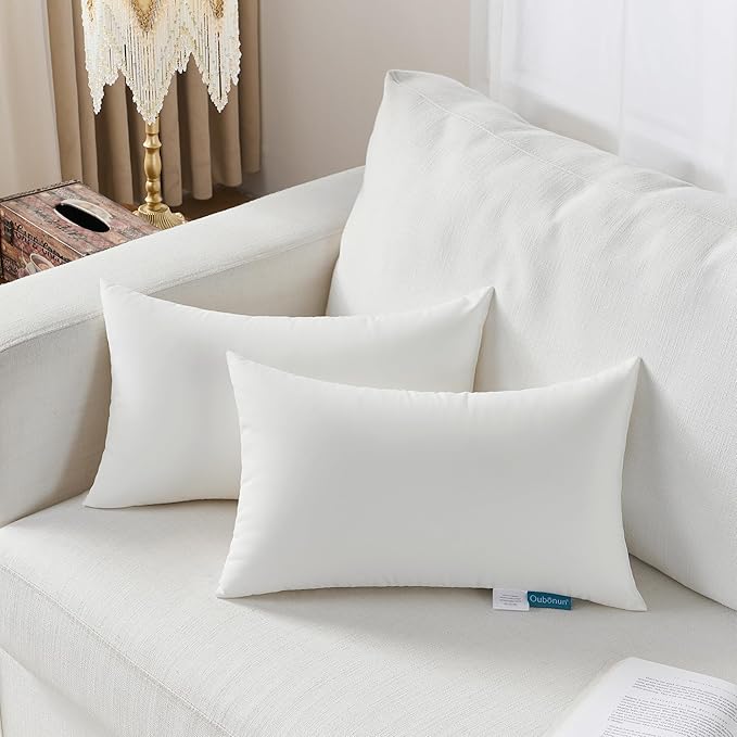 Oubonun 12x20 Waterproof Outdoor Lumbar Pillow Inserts – Set of 2 Soft & Fluffy, Water Resistant Throw Pillows for Patio, Garden, Porch, or Indoor Decorative
