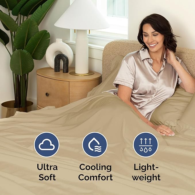 Full Size Flat Sheet - Hotel Quality Top Flat Bed Sheet Only - Ultra-Soft, Comfy, Breathable & Cooling - Fade & Wrinkle Free - Easy-Care, Stain & Shrink Resistant Bedding - Easy-Fit & Oeko-Tex - Beige