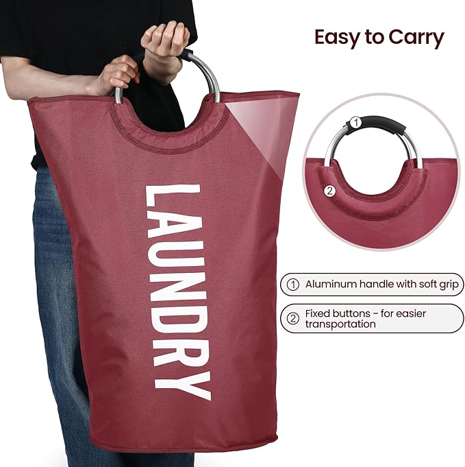 Miss Promation 90L Large Laundry Basket，Collapsible Laundry Basket Easy Storage，Waterproof Laundry Hamper，Clothes Hamper Stands Up Well (Red, L)