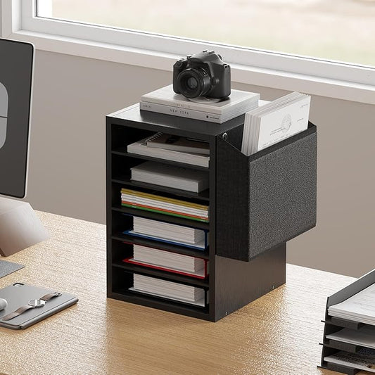 Unionly, Literature Organization Paper Storage Slot, Office Desk File Organizer, Desktop Wood Mailbox For Teacher Classroom, 6 Tier Adjustable Countertop Mail Sorter, Mailboxes With Name Slots, Black