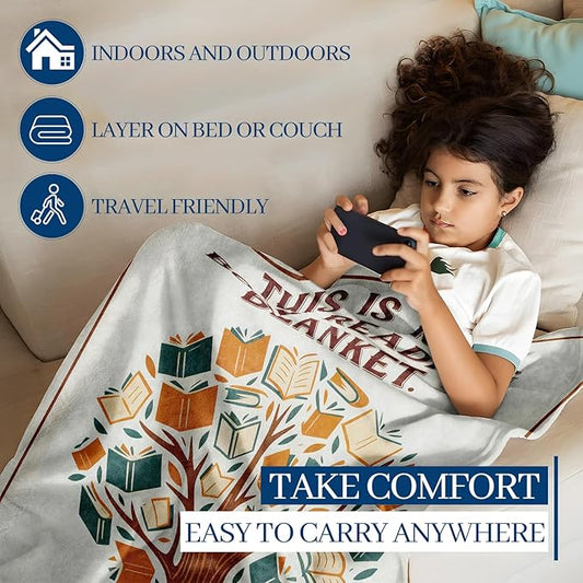 Book Tree Blanket, 50"x40" Flannel Cozy Lightweight Throw Blankets Gifts for Couch Bed Living Room Decor, Soft Blanket for Women Kids