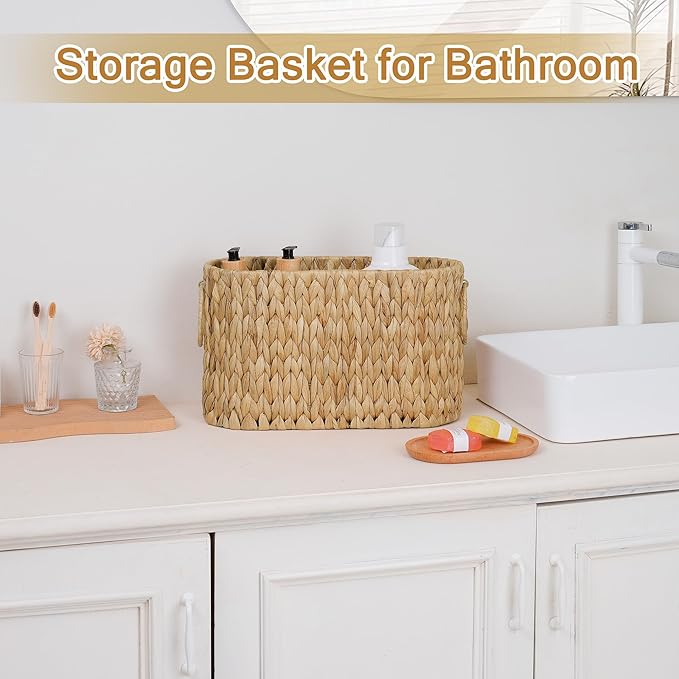 efluky Toilet Paper Storage Basket, Water Hyacinth Slim Toilet Paper Holder- Holds Up to 9 Mega Rolls, Home Bathroom Decor Organizer