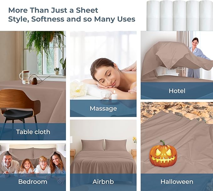 Royale Linens 100% Organic Cotton Queen Flat Sheet Only - Super Soft - Percale Top Sheets - Queen Flat Sheet Sold Separately - Breathable, Cool & Crisp White Sheets Only (90" x 102", Mocha)