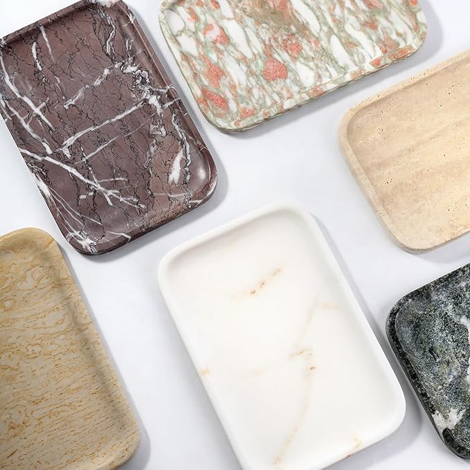 Koville Marble Tray, 12"x8" Natural Marble Vanity Tray for Countertop Bathroom Kitchen Dresser, Decorative Catchall Trays for Perfume Jewelry, Rectangular Stone Serving Tray(Green)