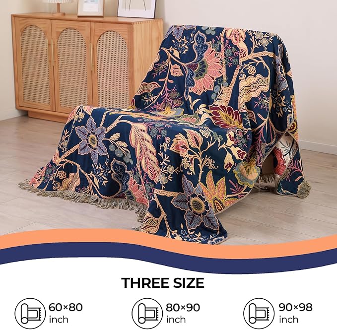 STASOPTK Boho Cotton Throw Blanket - Ultra-Soft Rustic Quilt for Bed, Home Decor & Travel - Large 60"x80" Muslin Blanket - All-Season Lightweight Bedspread & Throw for Women & Moms