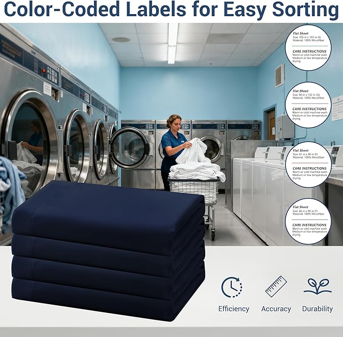 Bulk Twin Flat Sheets Only, 6 Pack Quick Sort Top Bed Sheet, Color-Coded Label Threads, Wrinkle-Free Shrinkage Durable Microfiber Hotel Motel Airb&bs Essentials for Hosts (66"x96",Navy Blue)
