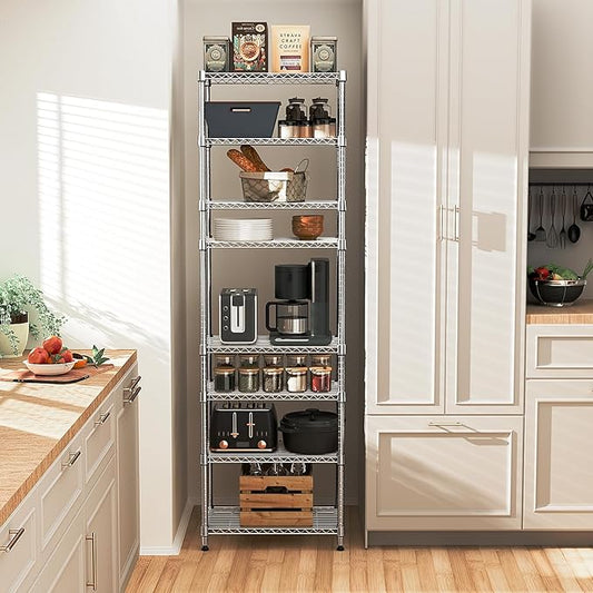 M MZG 8 Tier 2000 lbs Storage Rack Metal Wire Shelving Unit, Storage Standing Shelf Organizer for Laundry Bathroom Kitchen Pantry Closet Garage Utility Room, Chrome 13.8" D x 23.6" W x 79.5" H