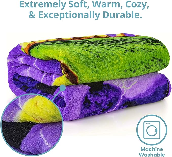 Dawhud Direct T-Rex Fleece Blanket for Bed, 75" x 90" Queen Size Jurassic Fleece Throw Blanket for Boys, Men, Unisex and Kids - Super Soft Plush Dinosaur Blanket Throw