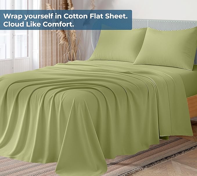 Royale Linens 100% Organic Cotton Full Flat Sheet Only - Super Soft - Percale Top Sheets - Full Flat Sheet Sold Separately - Breathable, Cool & Crisp Sage Green Sheets Only (81" x 96", Sage Green)