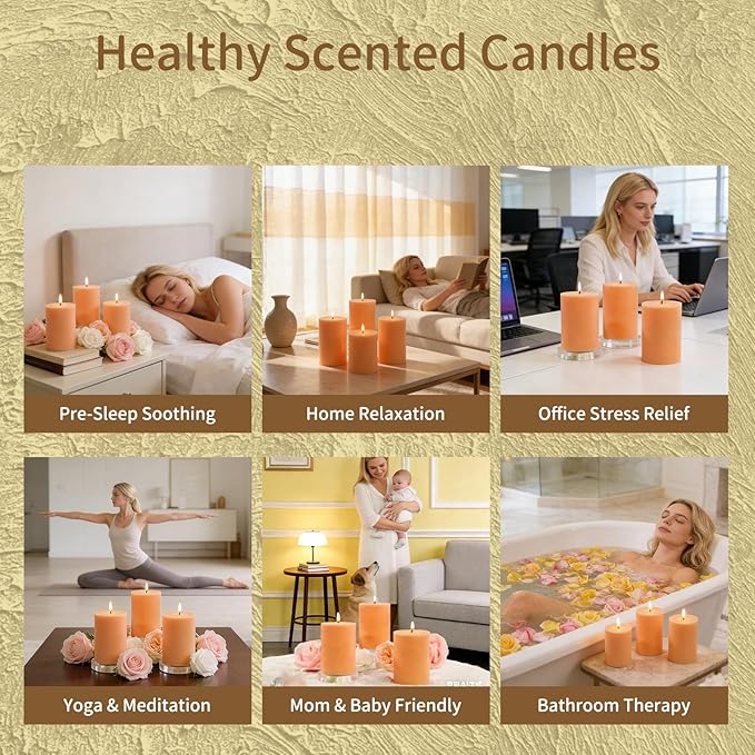 4 Pack Vanilla Lavender Scented Pillar Candles,Natural Soy Wax Pillar Candles-2.8x4In,60H Long Lasting Burning Fragrance Candles for Home,Spa,Stress Relief & Wedding（Peach Pink）