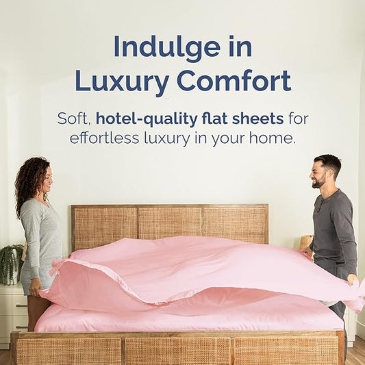 King Size Flat Sheet - Hotel Quality Top Flat Bed Sheet Only - Ultra-Soft, Breathable & Cooling - Fade & Wrinkle Free - Easy-Care, Stain & Shrink Resistant Bedding - Easy-Fit & Oeko-Tex - Baby Pink