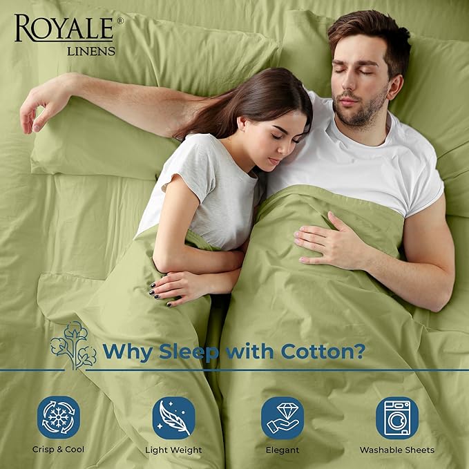 Royale Linens 100% Organic Cotton Twin XL Flat Sheet Only - Super Soft - Percale Top Sheets - Twin XL Flat Sheet Sold Separately - Cool & Crisp Sage Green Sheets Only (66" x 102", Sage Green)
