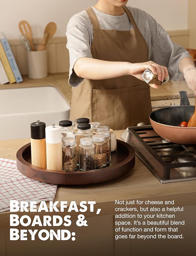 16" Acacia Lazy Susan Turntable for Table - Wooden Charcuterie Boards Cheese Board - Extra Large Lazy Susan Organizer - Kitchen Turntable for Cabinet, Pantry (16 Inch, Walnut)