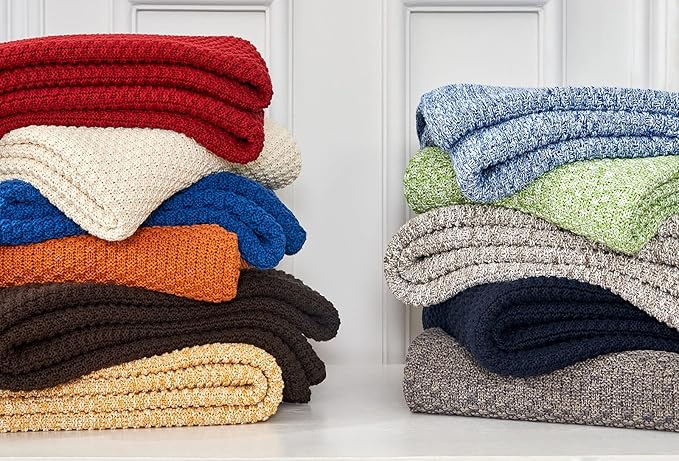 Longhui bedding Knitted Throw Blanket for Couch, Soft, Cozy Machine Washable 100% Cotton Sofa Blanket, Heavy 3.8lb Weight, Laundry Bag Included, Grey and White