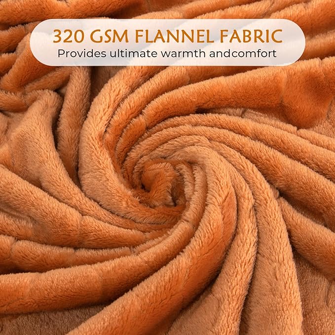 TOONOW Fleece Blanket Textured Fuzzy Plush Throw Blanket Twin Size 60" x 80", Super Soft Fluffy Bed Blanket Geometric Pattern Comfy Microfiber Flannel Blankets for Couch, Bed, Sofa,Pumpkin