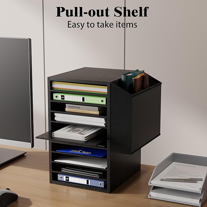 Unionly, Office Mail Sorter, Wooden Paper Organizer With Storage Bag, 10 Tier Adjustable Classroom Mailbox, Removable Classroom Organization, Teacher Desk Organization for Office, Study, Black