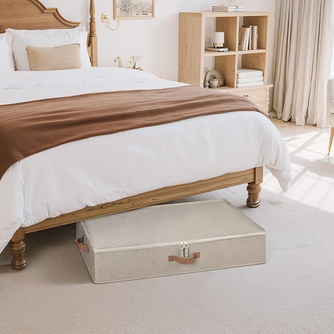 StorageWorks Underbed Storage with Lid, 2-Pack Under Bed Storage Containers for Clothes, Bedding, and Sweaters, Taupe