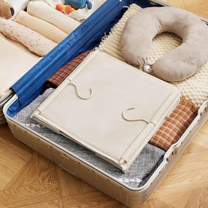 MAX Houser 5 Shelf Hanging Closet Organizer, Space Saver, Cloth Hanging Shelves with 4 Side Pockets, Foldable, Beige