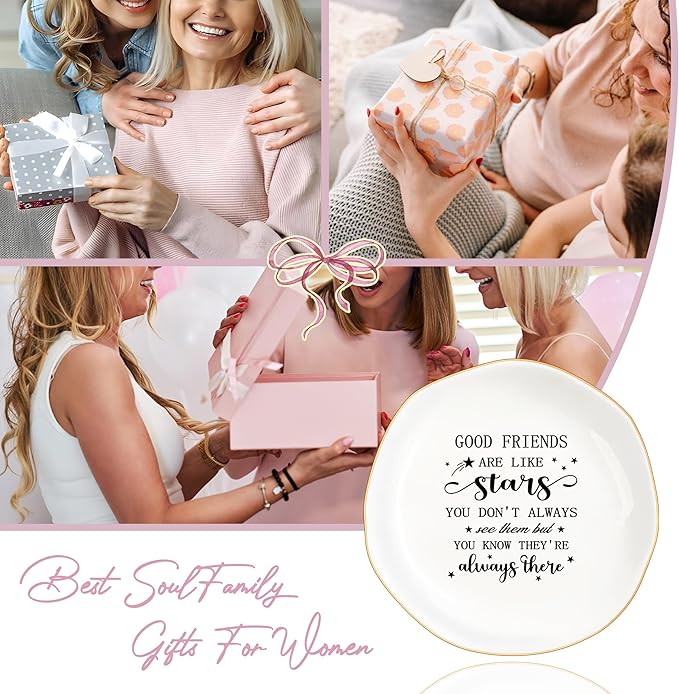 Friend Gifts Trinket Dish for Women, Unique Friendship Gifts, Good Friends are Like Stars Ceramic Ring Dish Jewelry Tray for Birthday Christmas Gift for Mom, Sister, Best Friends (GOOD Friends)