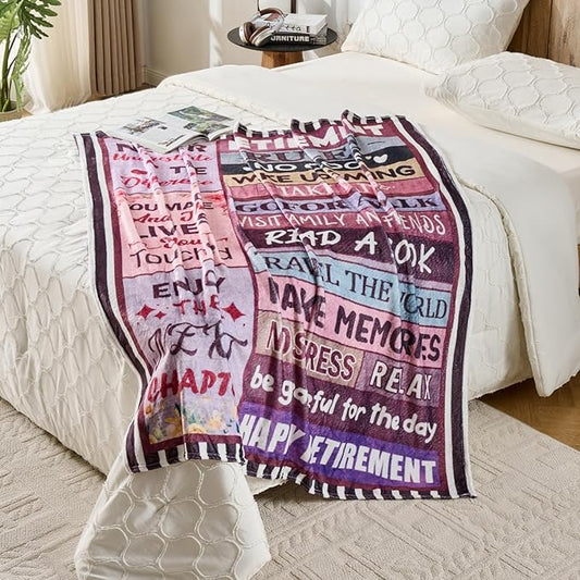 Pink Retirement Blanket for Women 50x60 Inch – Soft Flannel Throw Blanket, Thoughtful Retirement Gift for Woman, Men, Coworker, Mom, Teacher – Retirement Party Decorations