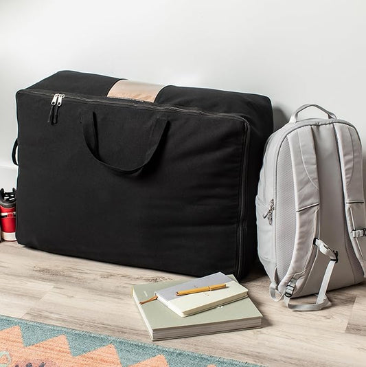 Soft Canvas Storage Bags with Zipper. Thick Breathable, 2pc King/Queen Comforter Organizer. Four Carrying Handles and Window. Large 25x19x9in Bag for Sheets Blankets Bedding Pillows, Clothes (Black)