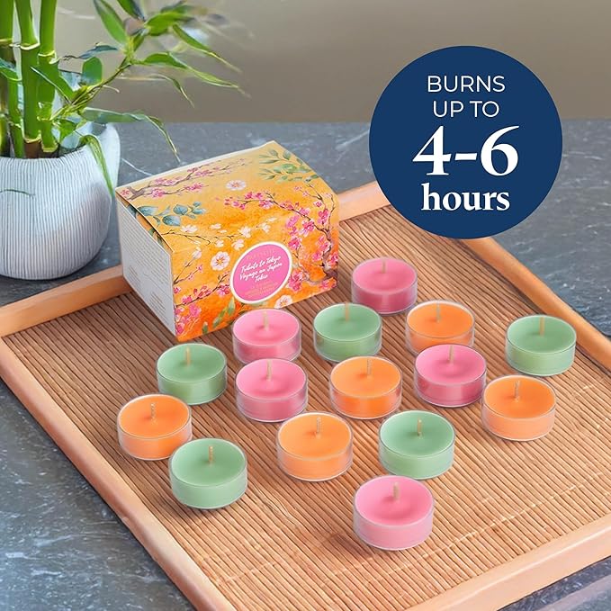 PartyLite Set of 15 Tea Lights Sampler Candles, Aromatherapy Tribute to Tokyo Scented Candles Gift Set, Up to 4 to 6 Hours Burn Time