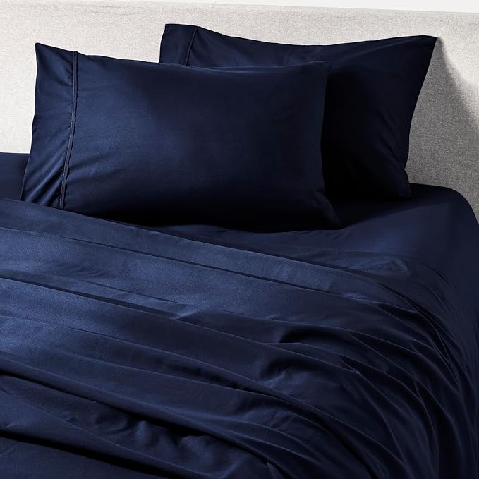 PeachSkinSheets Mariner Blue Sheet Set - 1500tc Level of Softness - Extra Soft Cooling Sheets for Hot Sleepers and Night Sweats - Split Head King Size (36" Split)