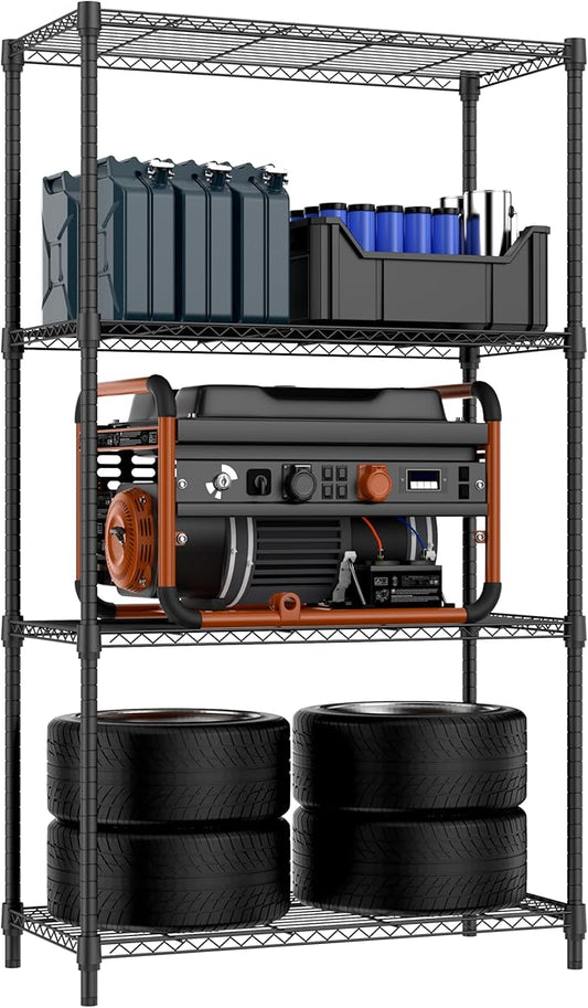 M MZG 1000 lbs 4 Tier Shelf Metal Storage Shelves Shelving Wire Rack Heavy Duty Closet Organizers for Garage Kitchen Bathroom Laundry Black 15.7" D x 33.5" W x 59.5" H