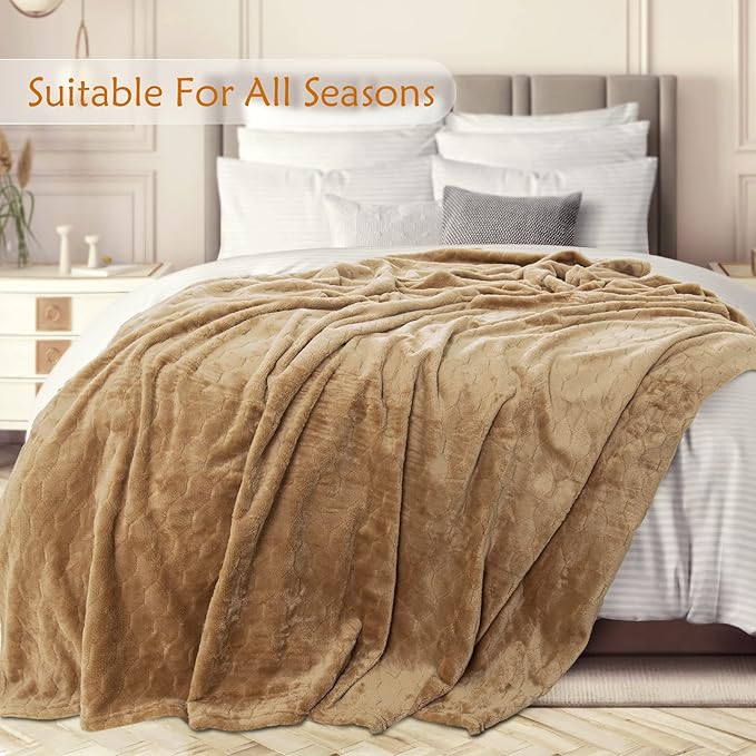 TOONOW Fleece Blanket Super Soft Cozy Throw Blanket 50" x 60", Lightweight Fuzzy Comfy Textured Flannel Blanket Warm Plush Throw Blankets for Couch, Sofa, Bed, Camel