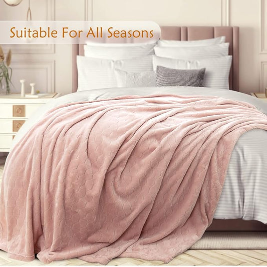 TOONOW Fleece Bed Blanket King Size 90x108 inches, Super Soft Fluffy Fuzzy Plush Blanket Geometric Pattern Cozy Microfiber Flannel Blankets for Couch, Bed, Sofa, Light Pink