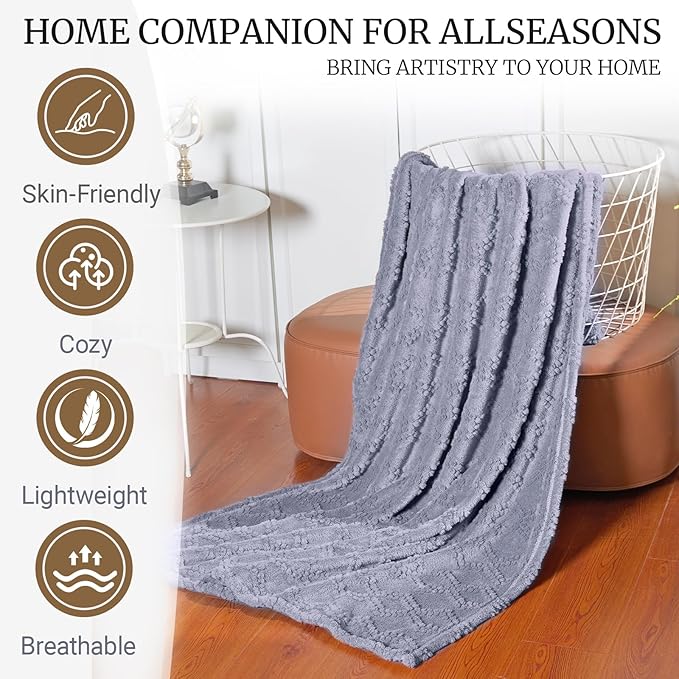 BYKOSY Jacquard Boho Fleece Throw Blanket-Cozy Fluffy Soft Lightweight Fuzzy Fall Blanket for Sofa, Couch, Bed, Chair & Car, Gifts for Teen Girls, Women & Men, Home and Dorm Decor, Gray, 50" x 70"