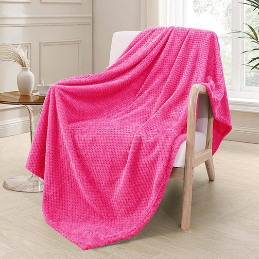 Exclusivo Mezcla Fleece Throw Blanket Extra Large, Super Soft and Warm Blankets for Couch, Sofa and Bed Waffle Textured, Cozy, Fuzzy and Lightweight (Hot Pink, 50x70 Inches)