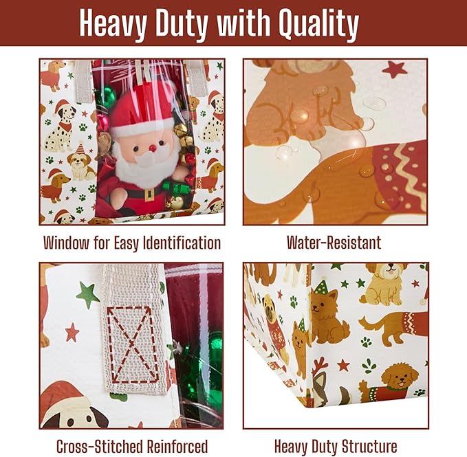 VENO 2 Pack Moving Bags, Large Christmas Storage Bins with lids, Packing Supplies for College, Alternative to Moving Boxes, Foldable, Heavy-Duty Tote, Christmas Pattern (Holiday Pups, 2 Pack)