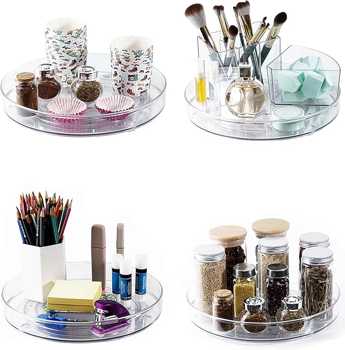 YCLADEC 4 Pack Lazy Susan 9.2" Inch Turntable Organizer Pantry Organization and Storage Container Bins Spice Rack Cabinet Rotating Condiment for Pantry Kitchen Vanity Bathroom Jewelry Holder Clear