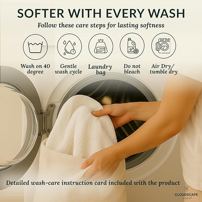 Cloud Scape Linen 100% Cotton 8 Layer Twin Size Muslin Blanket - Breatheable and Soft Winter Blanket for Bed, Couch and Sofa, Oversized Fits up to Twin XL, Best Gift Idea, 68x92, White