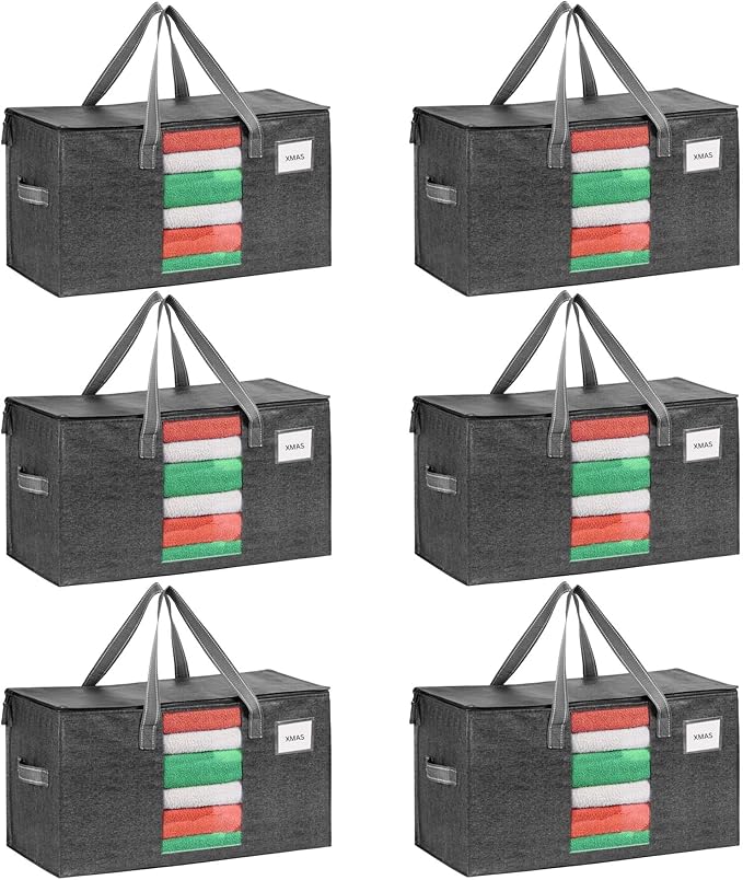 VENO 6 Pack Moving Bags, Comforter and Blanket Storage Bags for Closet, Moving Boxes, Boxes with Lids Alternative, College Dorm Packing Supplies, Foldable Heavy-Duty Tote with Window (Gray, 6 Pack)