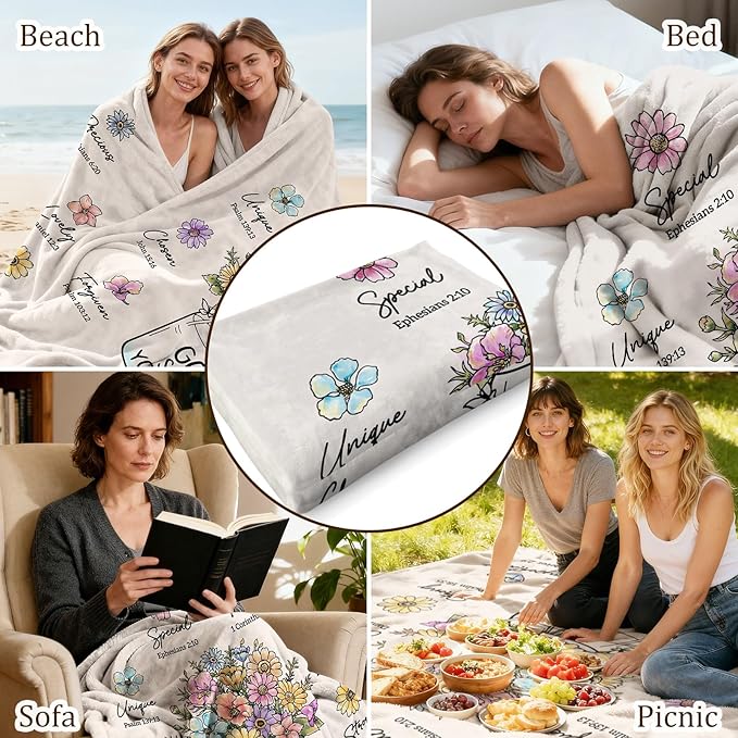 Christian Gifts for Women, 60 x 80“ Christian Blanket with Flowers, Inspiration Gifts for Women, Encouragement Religious Gifts, Faith Birthday Blanket for Women, Mothers Day Christmas Easter
