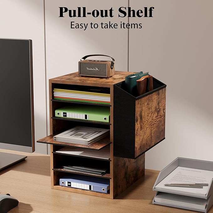 Unionly, 6 Tier Adjustable Countertop Mail Sorter, Mailboxes With Name Slots, Literature Organization Paper Storage Slot, Office Desk File Organizer, Wooden Desktop Mailbox for Classroom, Rustic Brown