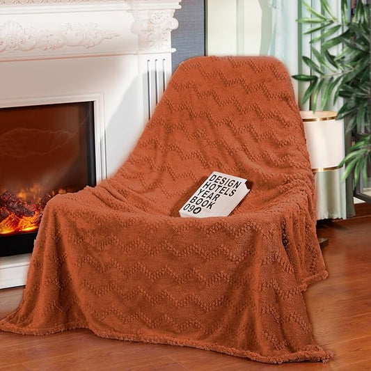 BYKOSY Jacquard Boho Fleece Throw Blanket-Cozy Fluffy Soft Lightweight Fuzzy Blanket for Sofa, Couch, Bed, Chair & Car, Gifts for Teen Girls, Women & Men, Home and Dorm Decor, Rust Red, 50" x 70"