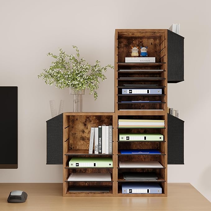 Unionly, 6 Tier Adjustable Countertop Mail Sorter, Mailboxes With Name Slots, Literature Organization Paper Storage Slot, Office Desk File Organizer, Wooden Desktop Mailbox for Classroom, Rustic Brown